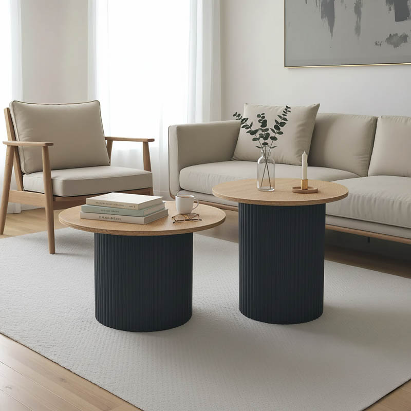 Tραπέζια σαλονιού Dovel mdf σετ 2τεμ. sonoma-μαύρο μεταλλο