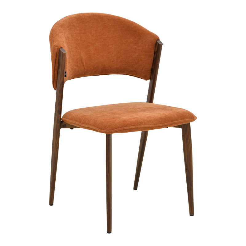 Καρέκλα Dolez terracotta ύφασμα-πόδι καρυδί μέταλλο 49x58.5x82εκ - 4 ΤΕΜ