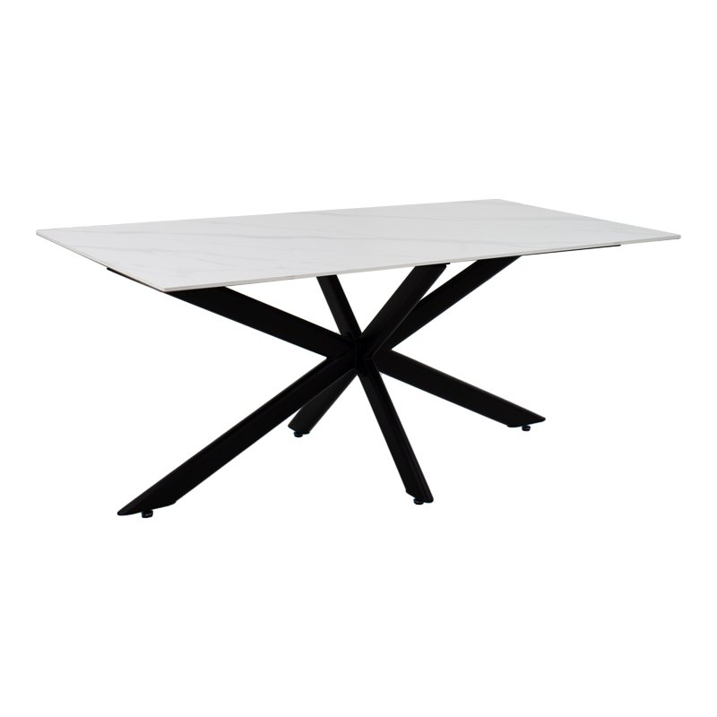 Τραπέζι Bethan sintered stone λευκό-μαύρα μεταλλικά πόδια 180x90x75εκ