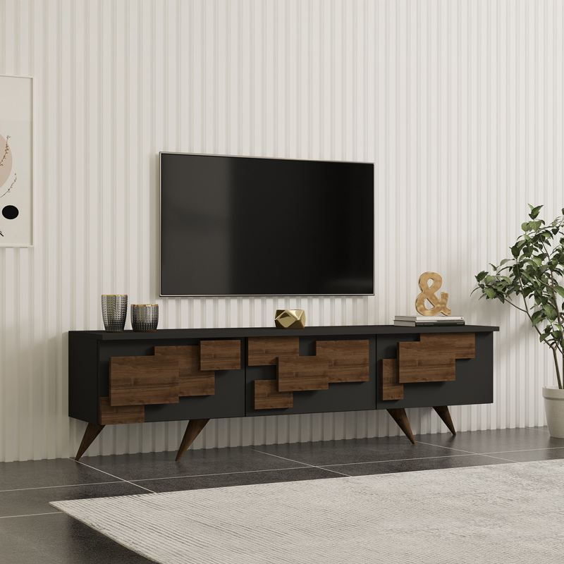 Έπιπλο τηλεόρασης Trida καρυδί με ανθρακί 160x35x45εκ