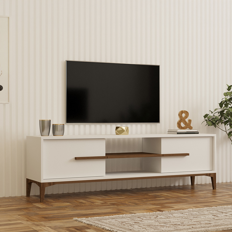 Έπιπλο τηλεόρασης Eslem λευκό με καρυδί 160x34,6x48,1εκ