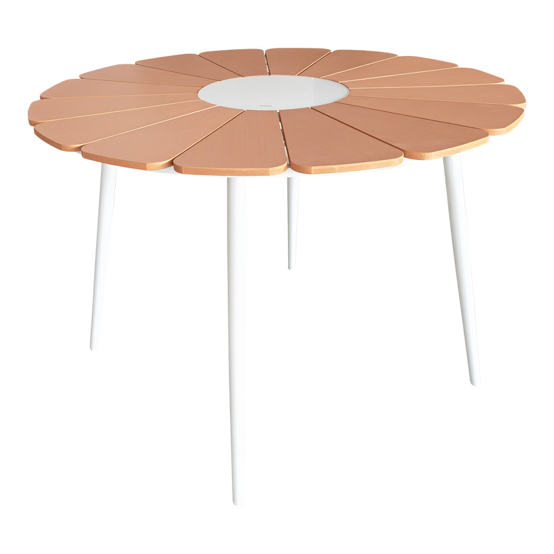 Τραπέζι Pinap λευκό αλουμίνιο και plywood σε φυσική απόχρωση Φ110x74εκ