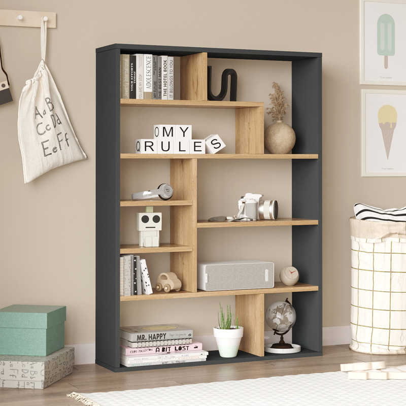 Βιβλιοθήκη Decora σε φυσική-ανθρακί απόχρωση 90x22x123.6εκ