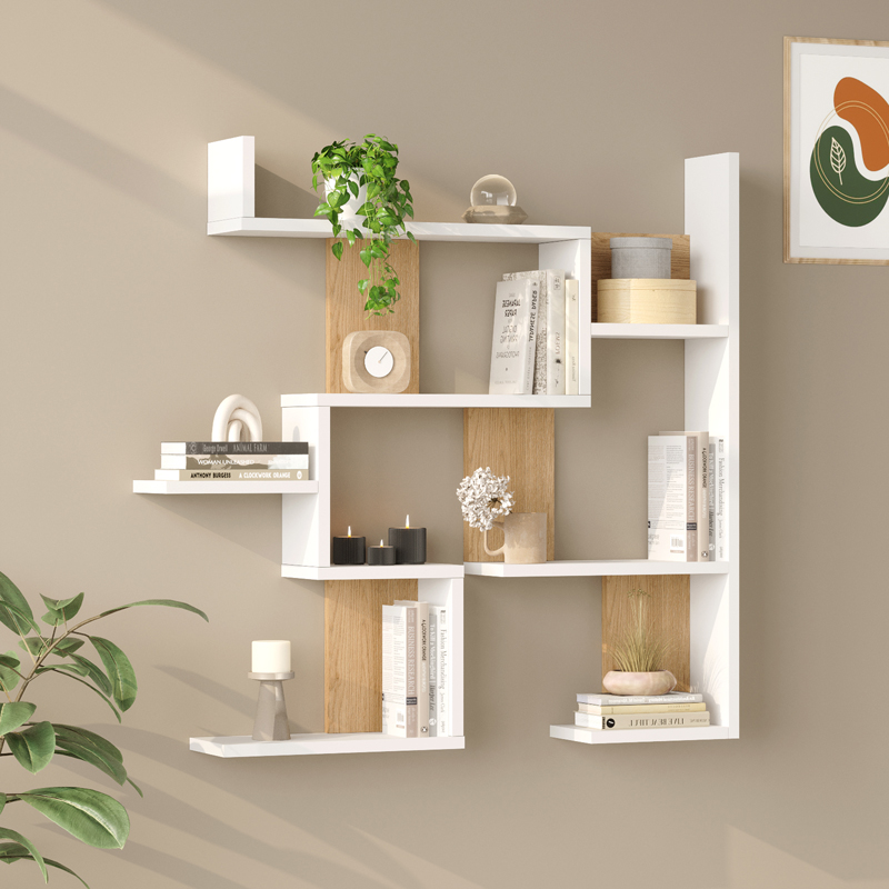 Ραφιέρα τοίχου Maze λευκό με oak 93,3x14,5x90εκ