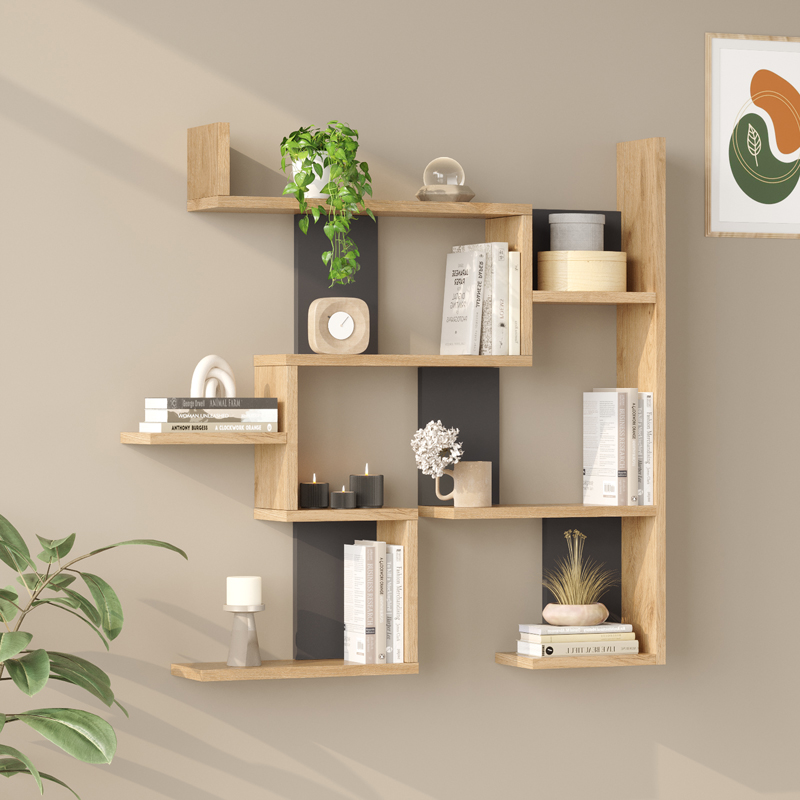 Ραφιέρα τοίχου Maze oak με ανθρακί 93,3x14,5x90εκ