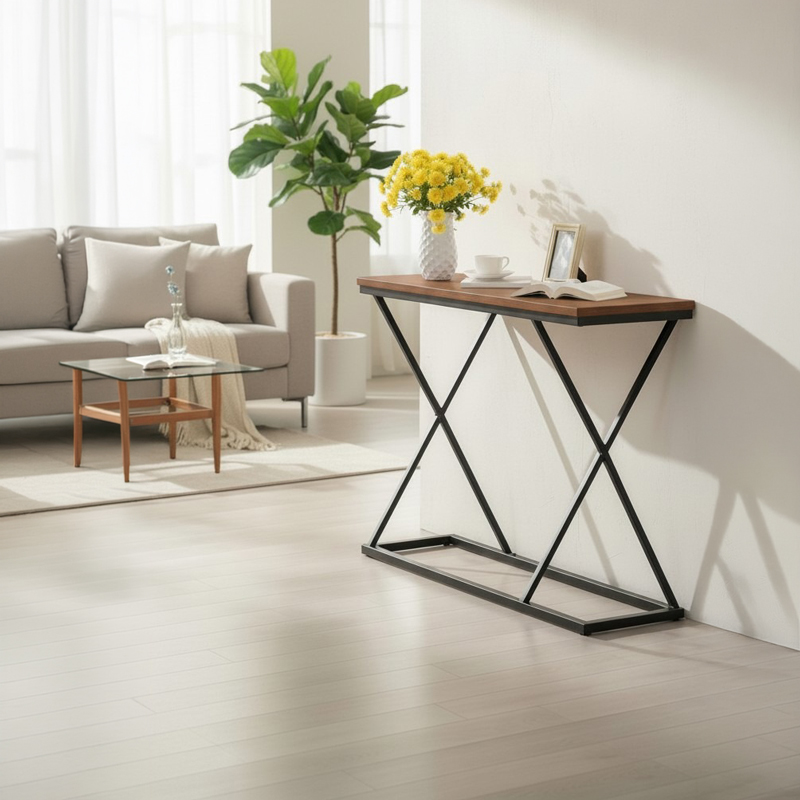 Κονσόλα Glimmer καρυδί με μαύρο μέταλλο 100x30x80εκ
