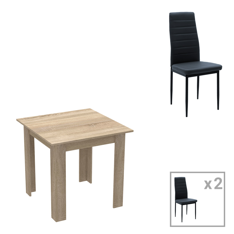 Τραπεζαρία Manka-Parker σετ 3τεμ mdf σε μαύρη-sonoma απόχρωση 80x80x77εκ