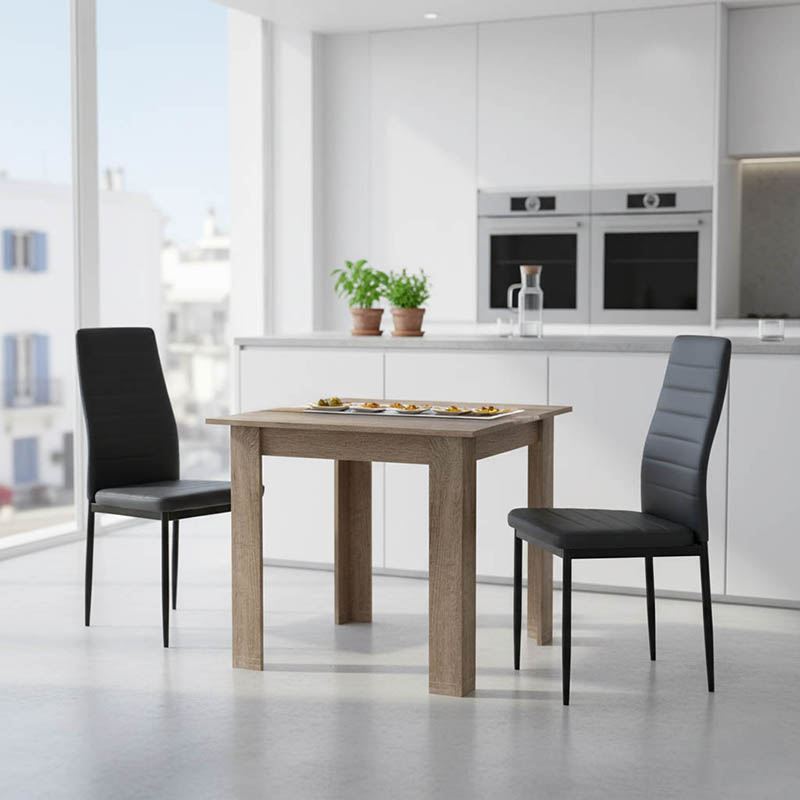 Τραπεζαρία Manka-Parker σετ 3τεμ mdf σε μαύρη-sonoma truffle απόχρωση 80x80x77εκ
