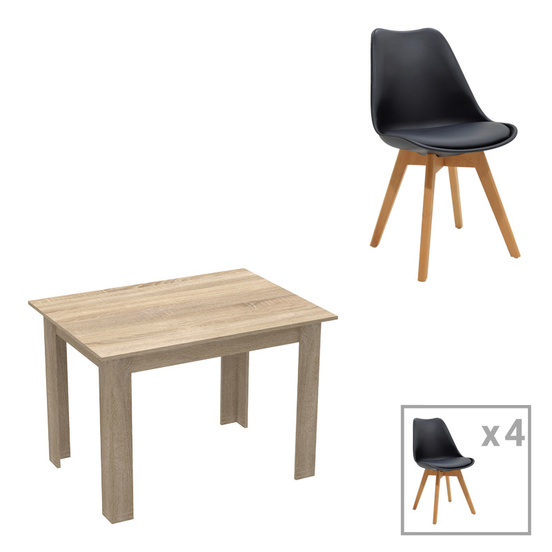 Τραπεζαρία Manka-Gaston σετ 5τεμ σε sonoma-μαύρη απόχρωση 110x80x77εκ