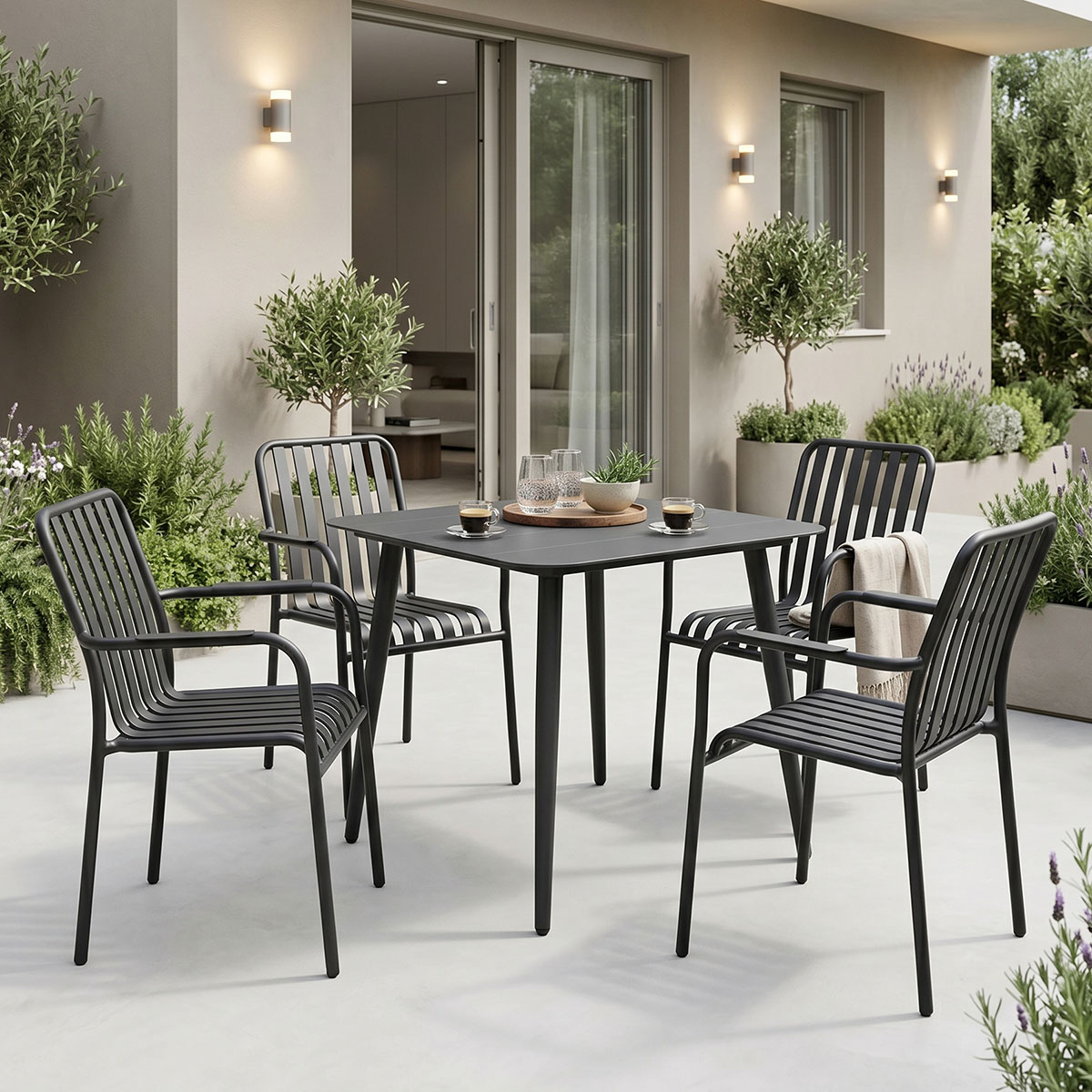Τραπεζαρία Heven Vista σετ 5τεμ μαύρο αλουμίνιο 80x80x72εκ