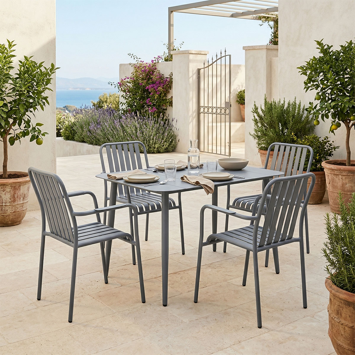 Τραπεζαρία Heven Vista σετ 5τεμ ανθρακί αλουμίνιο 120x70x72εκ