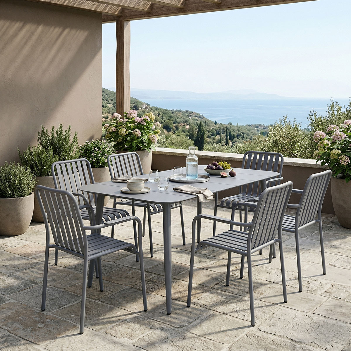 Τραπεζαρία Heven Vista σετ 7τεμ ανθρακί αλουμίνιο 150x80x72εκ