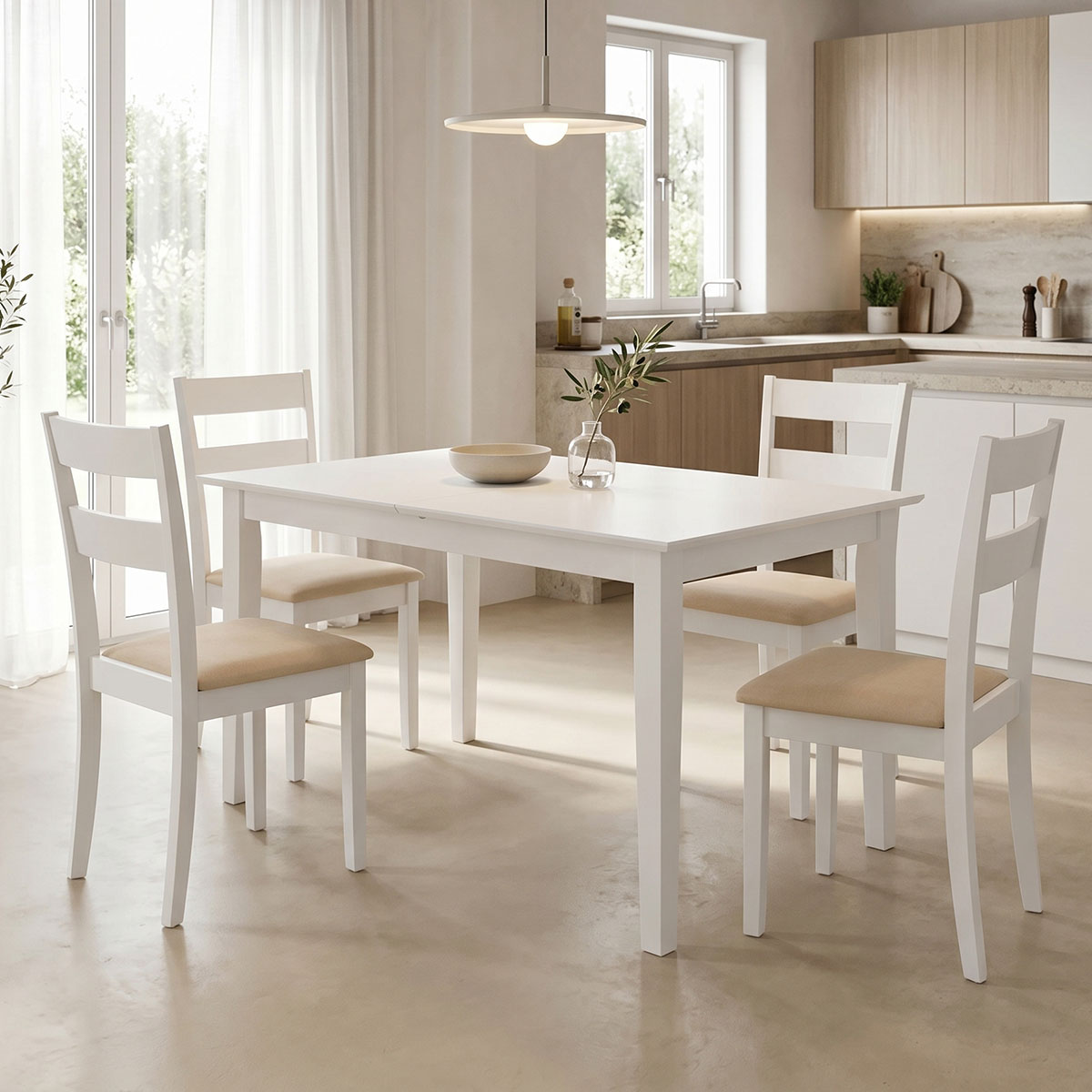 Τραπεζαρία Dallan Mabor 5τεμ λευκό rubberwood 120-150x80x73,8εκ