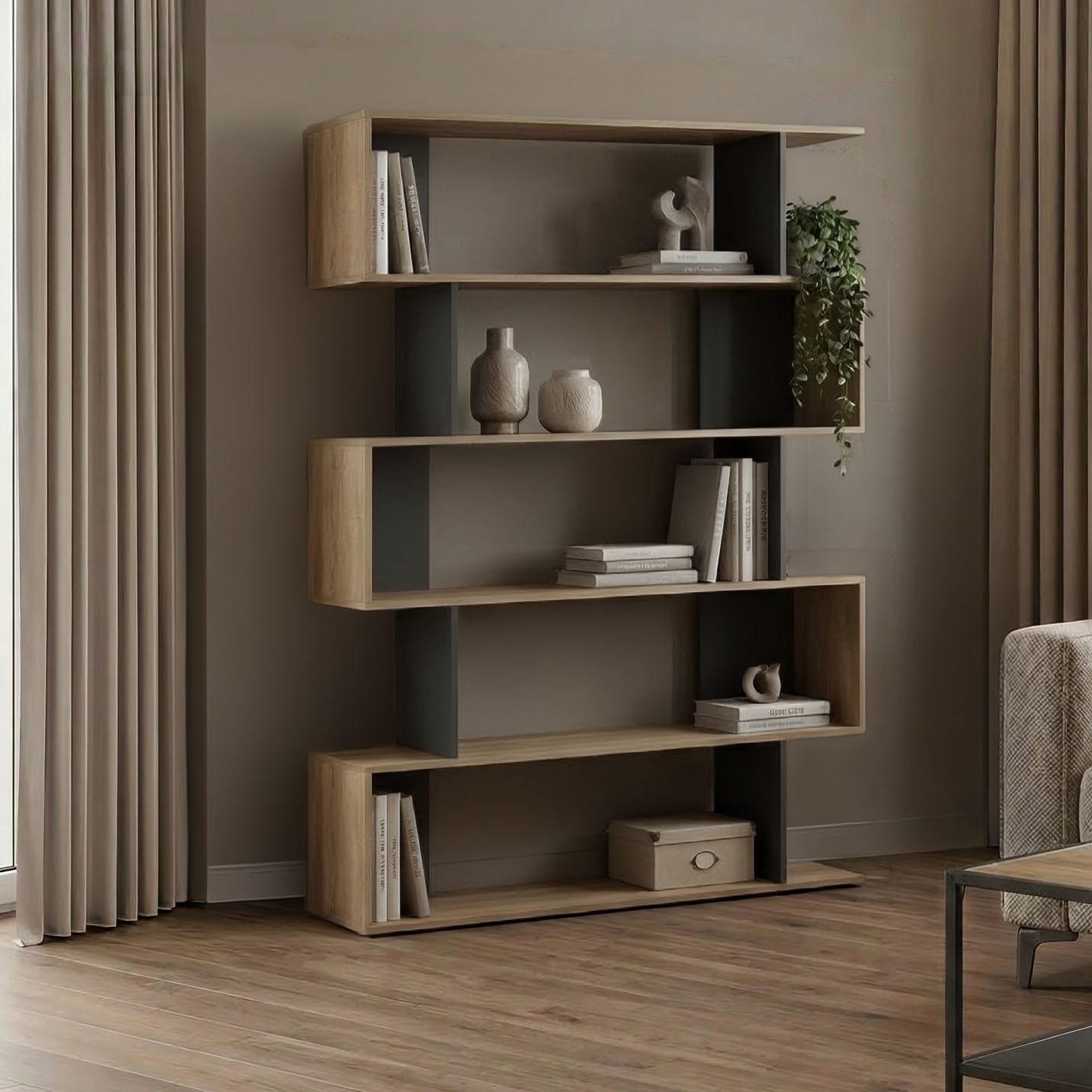 Βιβλιοθήκη Tetri sonoma-ανθρακί 121.8x25.4x158.8εκ
