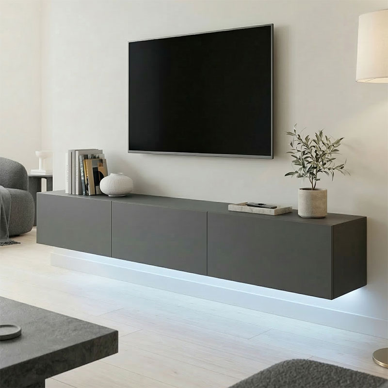 Έπιπλο τηλεόρασης επιτοίχιο με Led Rival ανθρακι 180x35x30εκ
