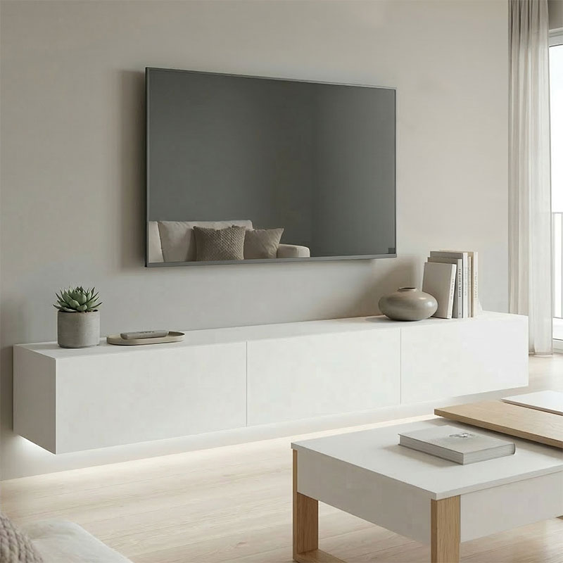 Έπιπλο τηλεόρασης επιτοίχιο με Led Rival λευκό 210x35x30εκ