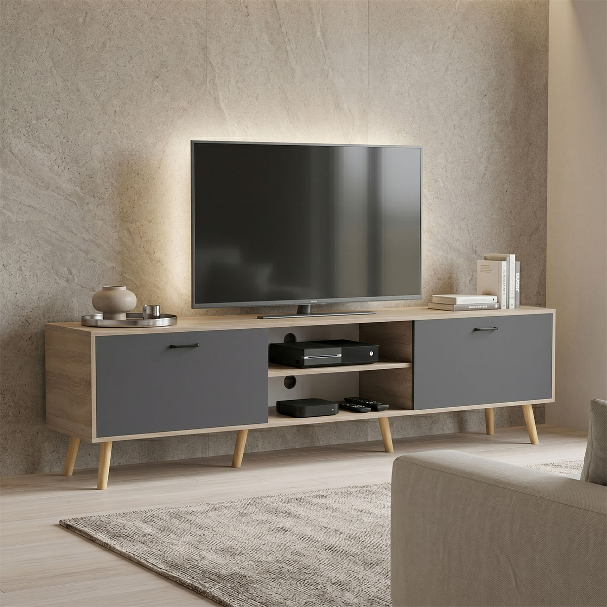 Έπιπλο τηλεόρασης Gorna sonoma-ανθρακί 180x35x48.6εκ