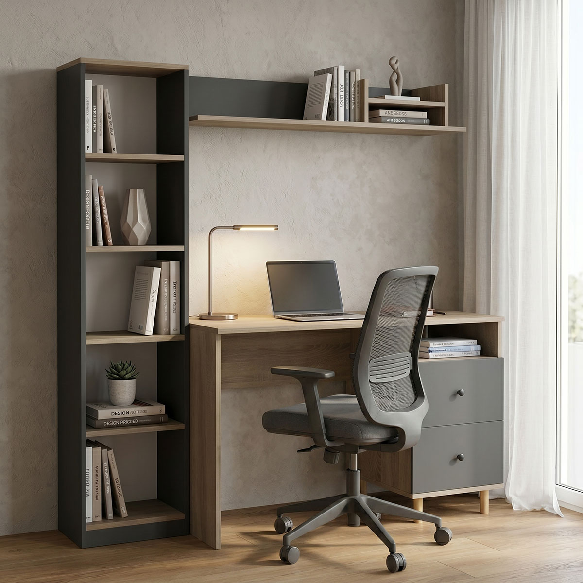 Σύνθεση γραφείου Kontor sonoma-ανθρακί 160x50x158,2εκ