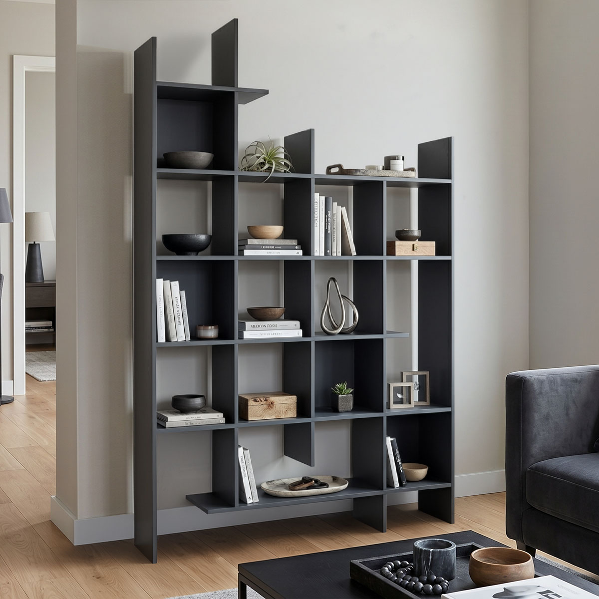 Βιβλιοθήκη Manco ανθρακί 122x25.5x188εκ