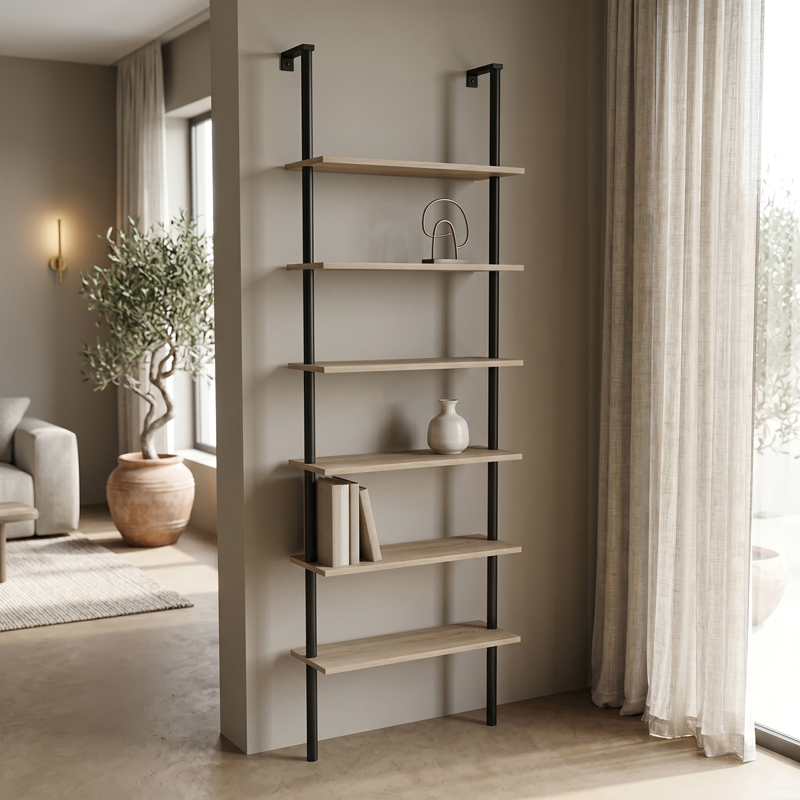 Βιβλιοθήκη επιτοίχια Dimmo sonoma-μαύρο μέταλλο 60x20x180εκ