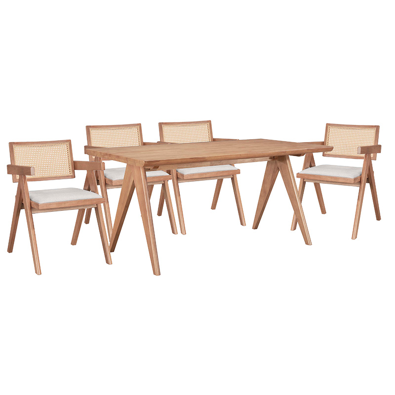 Τραπεζαρία Winslow Ι σετ 5τεμ ξύλο rubberwood ανοιχτό καρυδί 160x85x75εκ