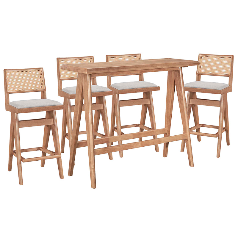 Τραπεζαρία μπαρ Winslow σετ 5τεμ ξύλο rubberwood ανοιχτό καρυδί 120x45x100εκ