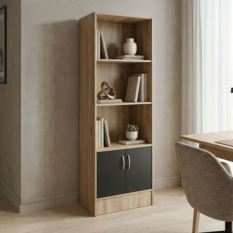 Βιβλιοθήκη Tekaro sonoma-ανθρακί 57x33x180εκ