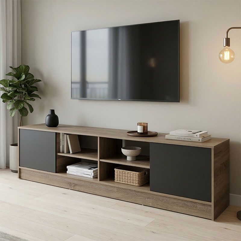 Έπιπλο τηλεόρασης Tivia sonoma-ανθρακί 180x35x41.5εκ