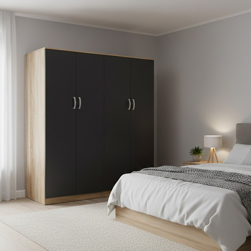Ντουλάπα τετράφυλλη Athos Ι sonoma-ανθρακί 160x42x180εκ