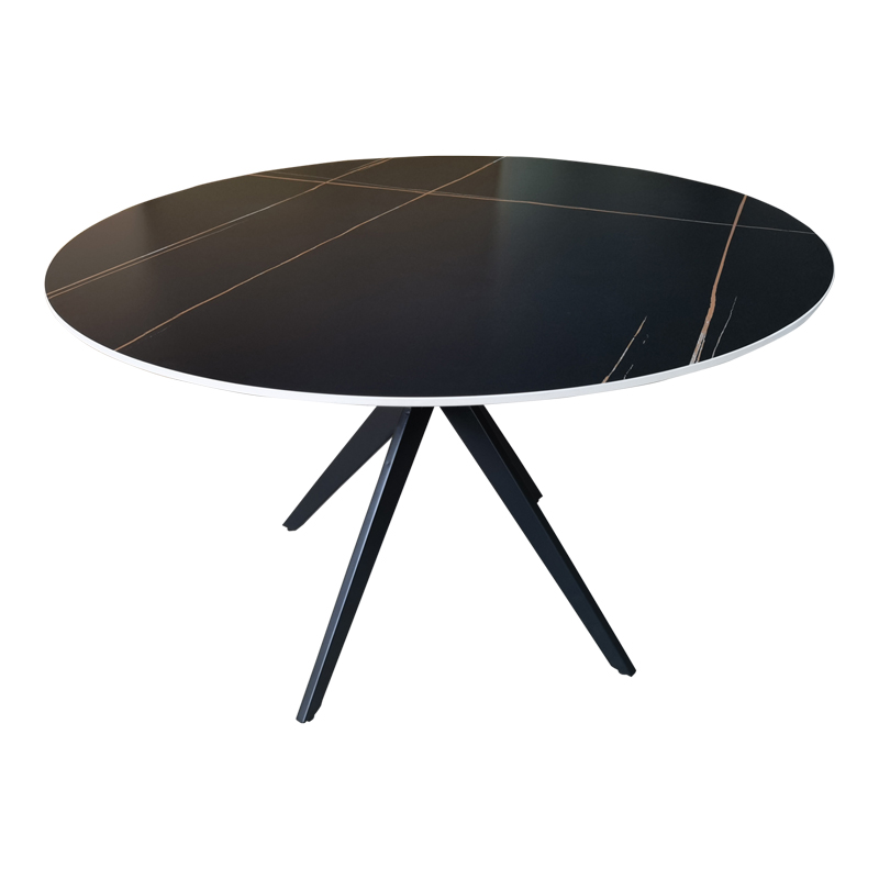 Τραπέζι Orbital sintered stone μαύρη όψη μαρμάρου με μαύρα μεταλλικά πόδια Φ120x76εκ