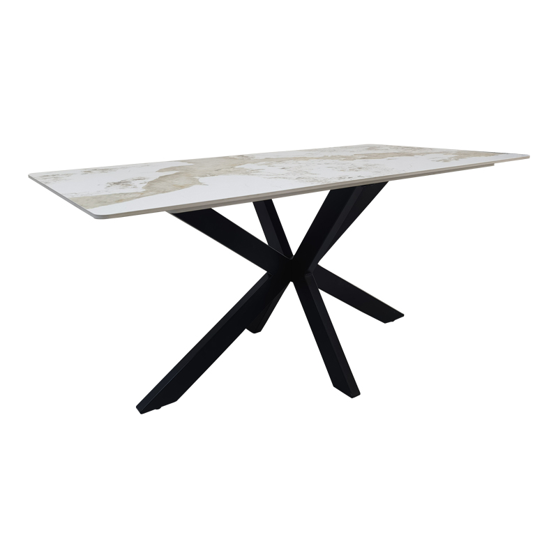 Τραπέζι Bethan sintered stone-μέταλλο λευκό μαρμάρου-μαύρο 160x80x75εκ