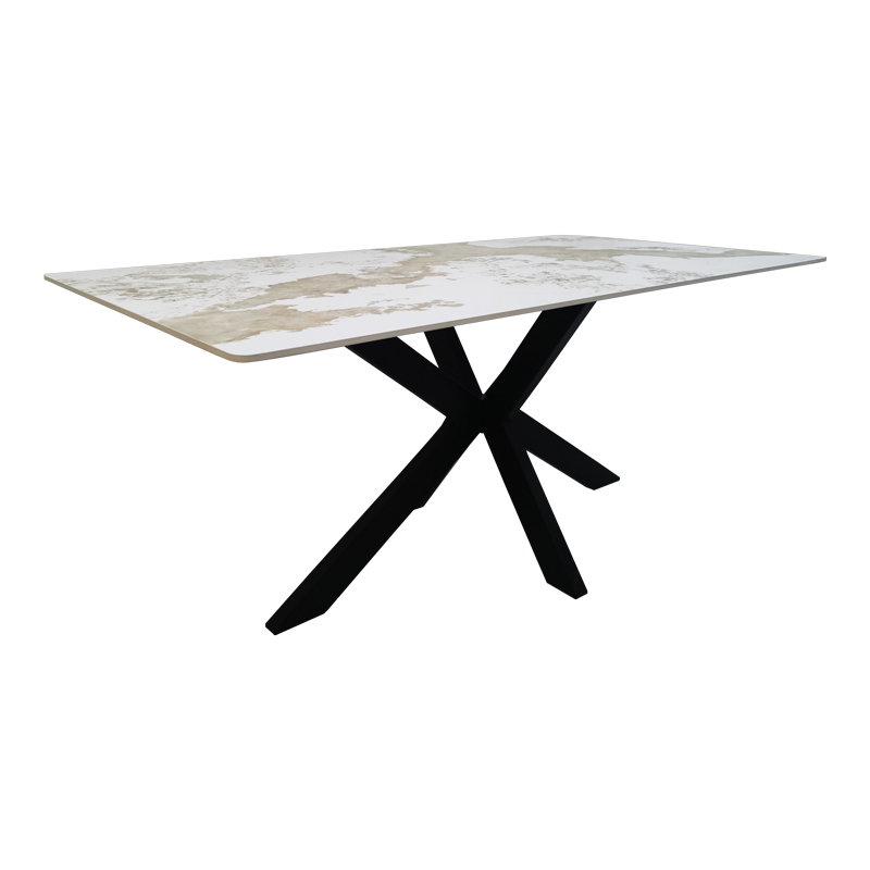 Τραπέζι Bethan sintered stone-μέταλλο λευκό μαρμάρου-μαύρο 180x90x75εκ