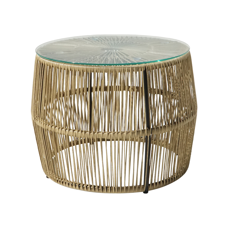 Τραπέζι Adela pe wicker-γυαλί σε φυσική απόχρωση Φ47x38εκ