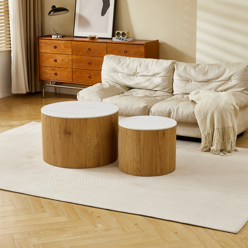 Τραπέζι σαλονιού Nelba σετ 2τεμ oak MDF με κεραμική επιφάνεια σε όψη μαρμάρου