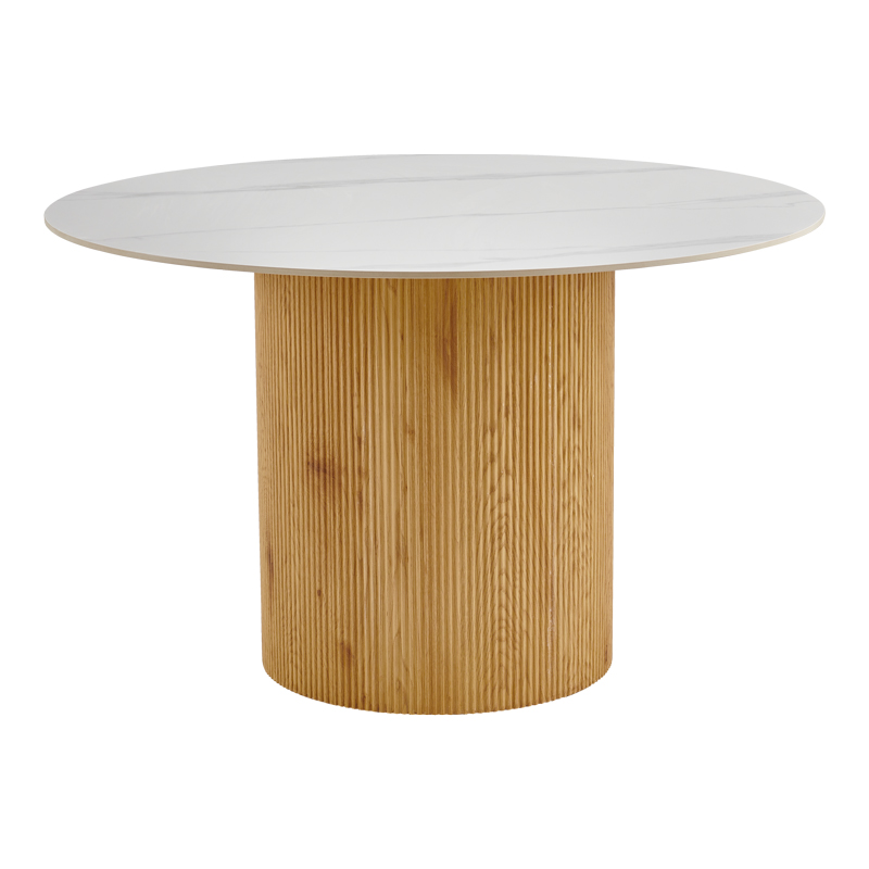 Τραπέζι Sikulu oak MDF με κεραμική επιφάνεια σε λευκό μαρμάρου Φ125x77εκ