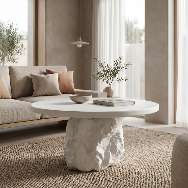 Τραπέζι σαλονιού Zinol mdf-polyresin λευκό Φ77x36εκ