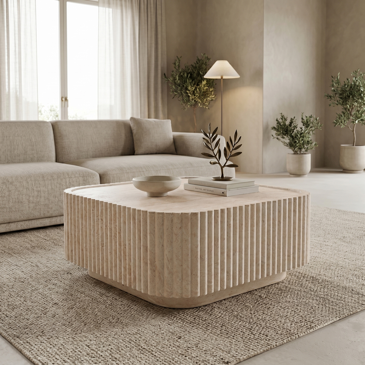 Τραπέζι σαλονιού Doric MGO όψη τραβερτίνας 80x80x38εκ