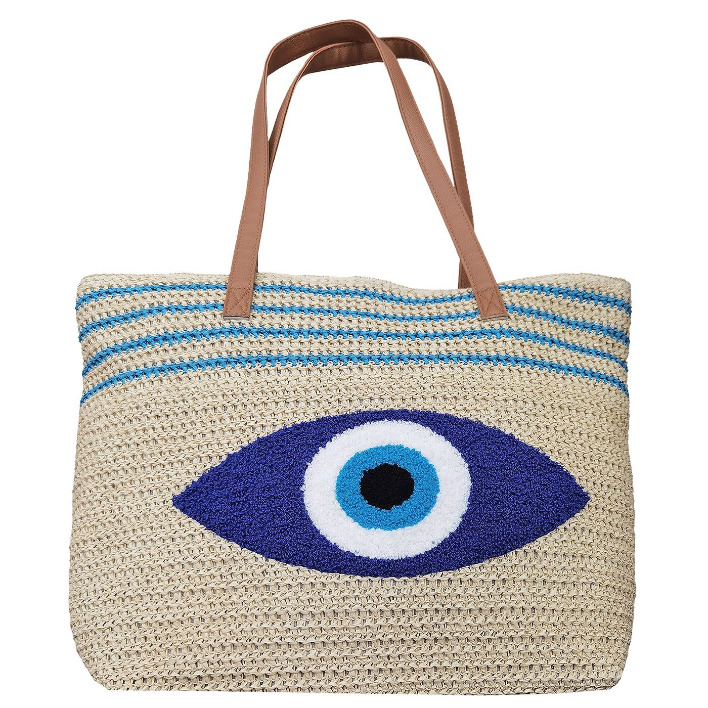 Τσάντα Ψαθόχαρτο Εκρού με Μάτι 47x37x12cm SummerTiempo 623136 42-3116