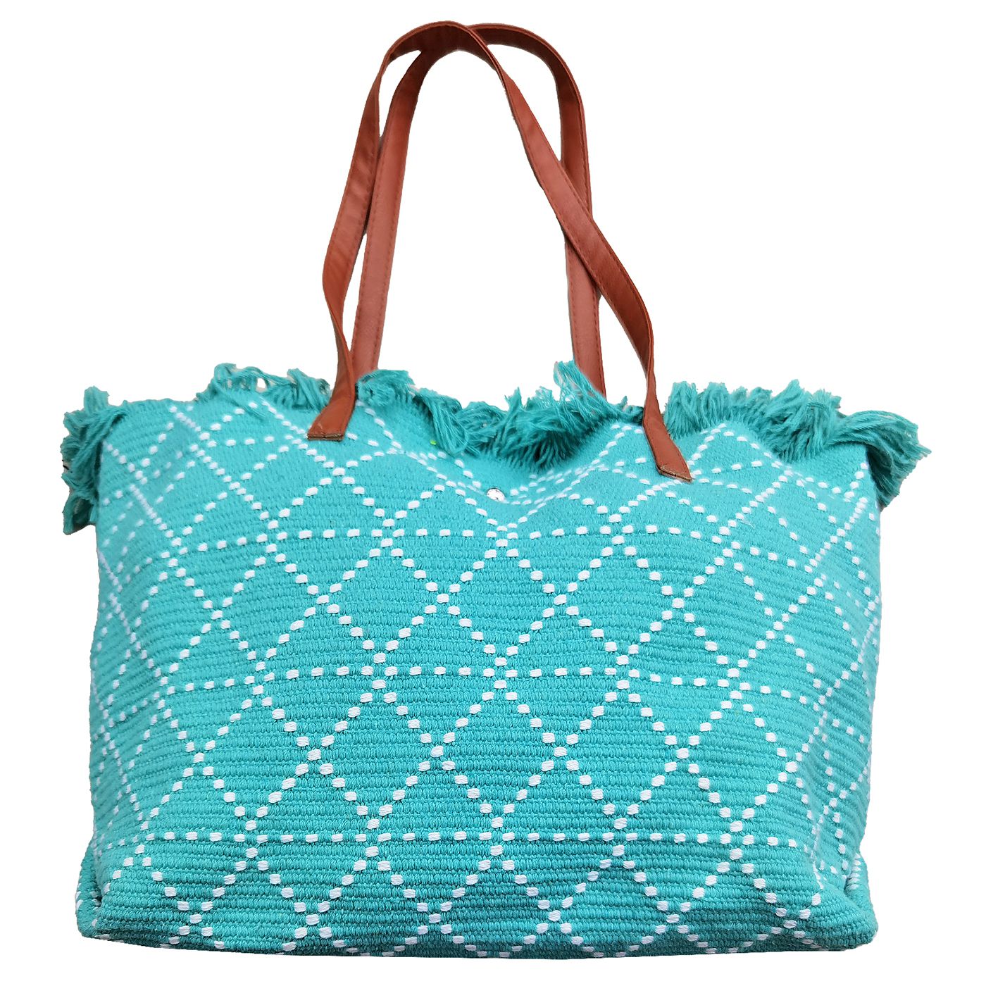 Τσάντα Παραλίας Cotton με Ρόμβους 50x35x14cm SummerTiempo 623139 Τυρκουάζ 42-3119-TRQ