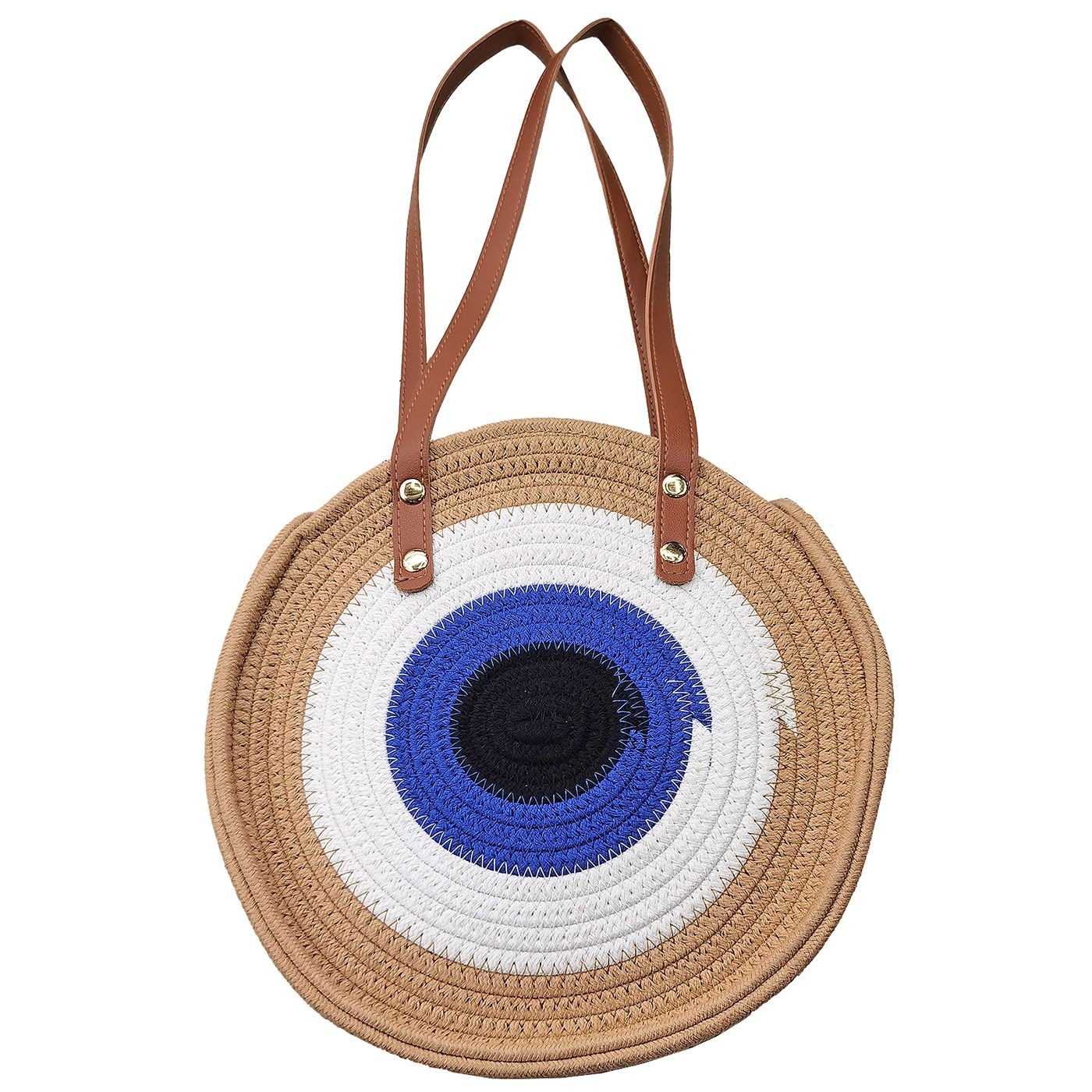 Τσάντα Στρογγυλή Cotton με Μάτι ø28cm SummerTiempo 623141 42-3121