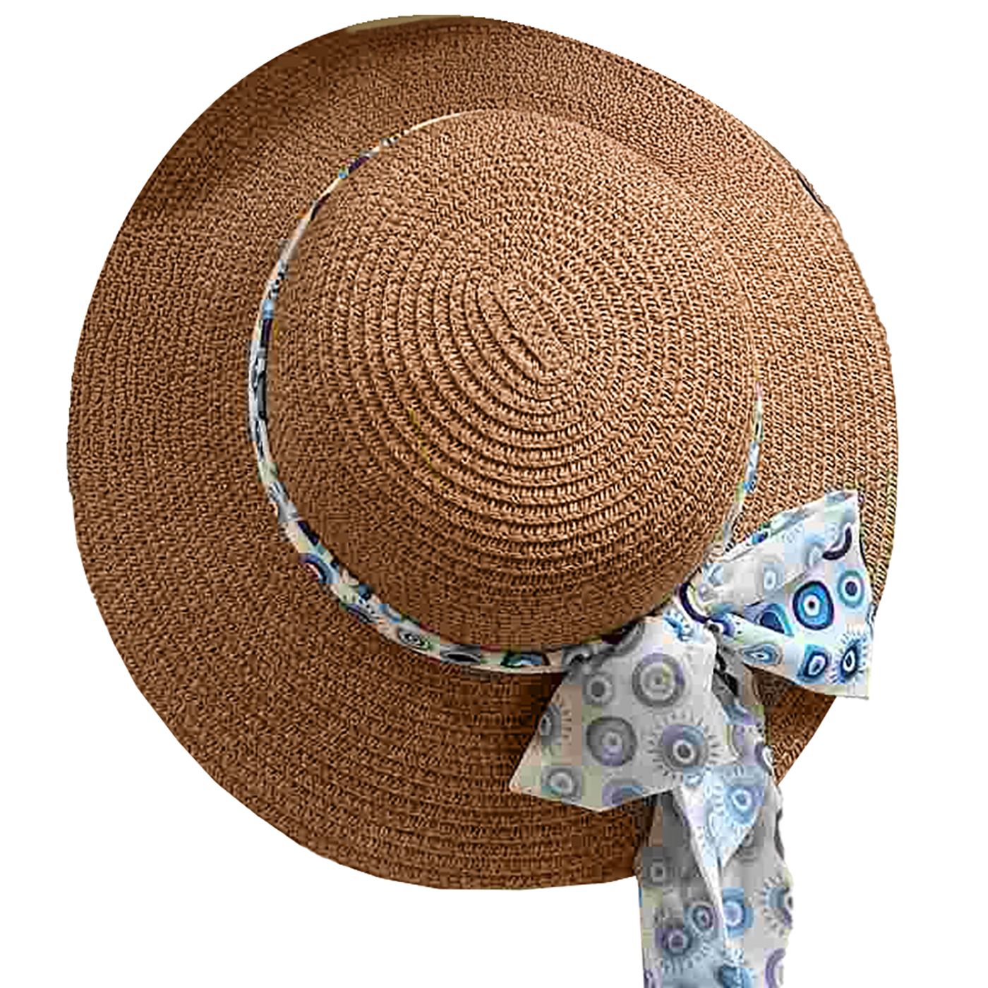 Καπέλο Ψαθόχαρτο με Κορδέλα Μάτια ø34cm SummerTiempo 623165 Καφέ 42-3145-BRN