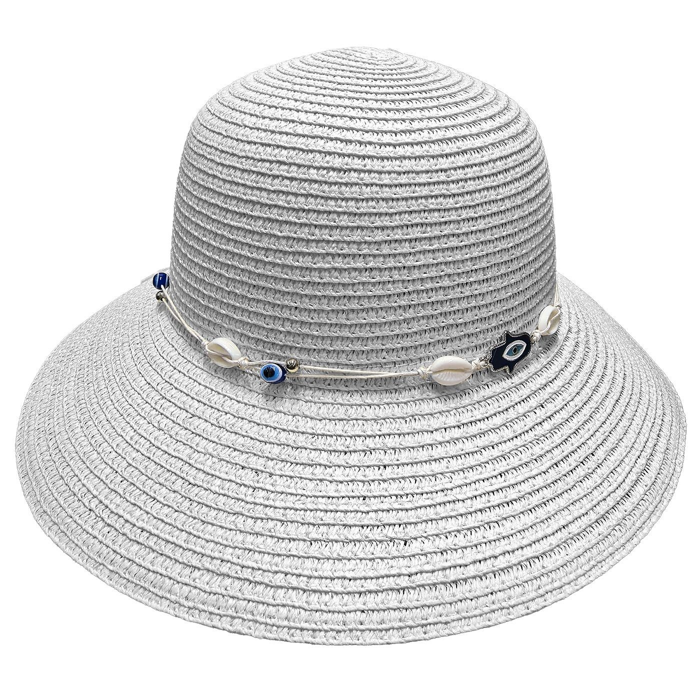Καπέλο Ψαθόχαρτο με Ματάκια Λευκό ø33cm SummerTiempo 623349 42-3329