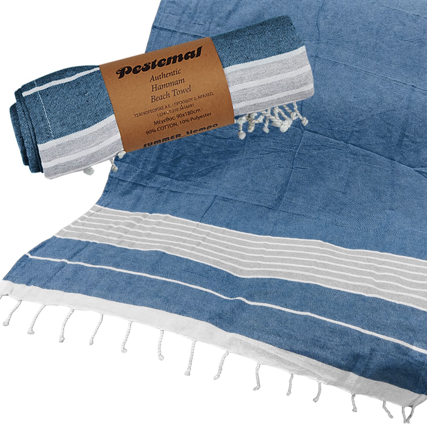 Πετσέτα Θαλάσσης Pestemal Γκρί Ρίγες ~280g 90x180cm SummerTiempo 62843 Μπλε σκ. 42-823-DBL