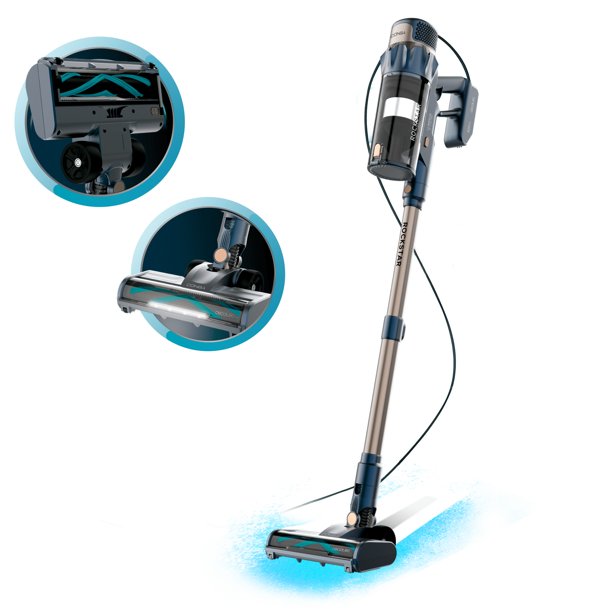 Cecotec Σκούπα Stick Conga Rockstar 800 Powerhead Titán με Καλώδιο, Ισχύς έως 600W, Ισχυρή Αναρρόφηση έως 15 kPa, Δοχείο 700 ml, Μηχανοκίνητη Βούρτσα, Τηλεσκοπικός Σωλήνας CEC-115419