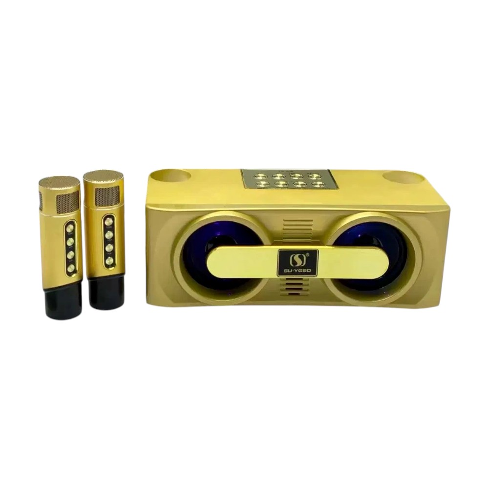 Ασύρματο ηχείο Bluetooth με 2 μικρόφωνα Karaoke - YS-205 - 887226 - Χρυσό