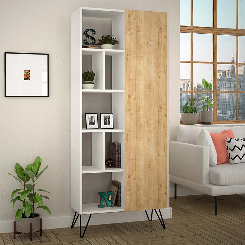 Βιβλιοθήκη Jedda χρώμα λευκό - sapphire oak 80,6x29,6x191εκ.