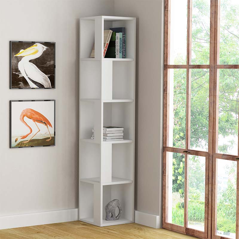 Βιβλιοθήκη γωνιακή Piano χρώμα λευκό 31,4x31,4x158,9εκ.