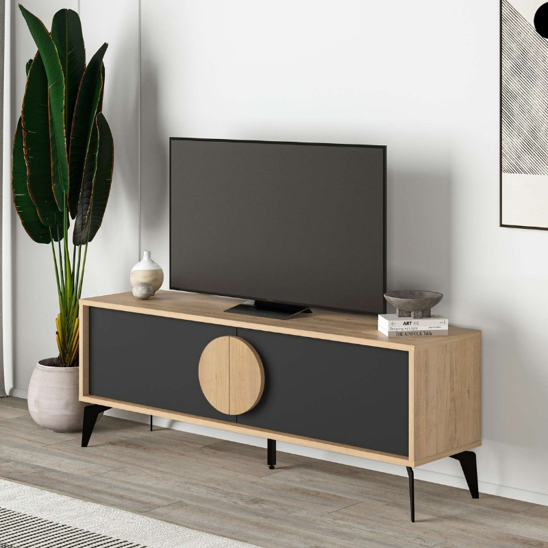 Έπιπλο τηλεόρασης Gora χρώμα sapphire oak - silky black 140x35,6x51εκ.