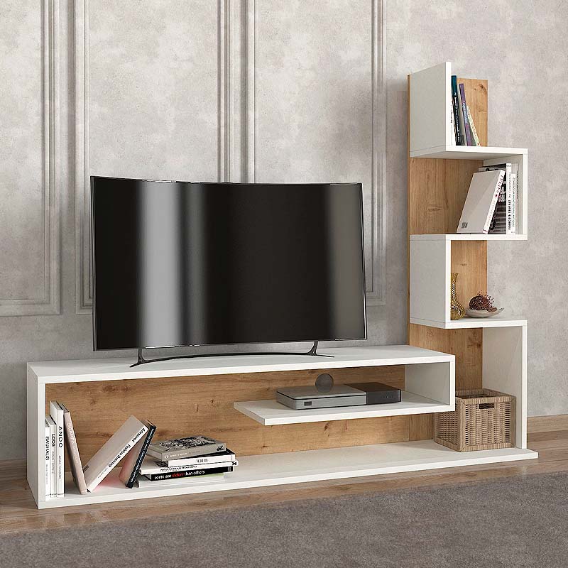Έπιπλο τηλεόρασης Metehan χρώμα λευκό - sapphire oak 149,5x29,5x120εκ.