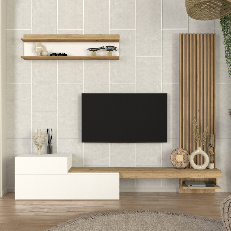 Σύνθεση τηλεόρασης Dumont χρώμα λευκό - sepet oak 240x36,8x200εκ.
